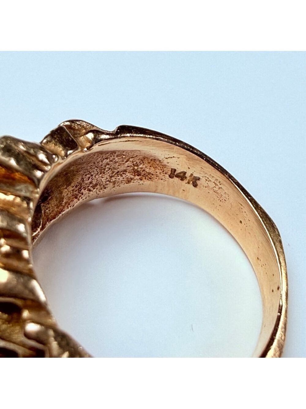Estate 14K Solid Yellow Gold 11.5mm Nugget Signet Vintage Mens Pinky Ring Size 7 - Picture 4 of 12